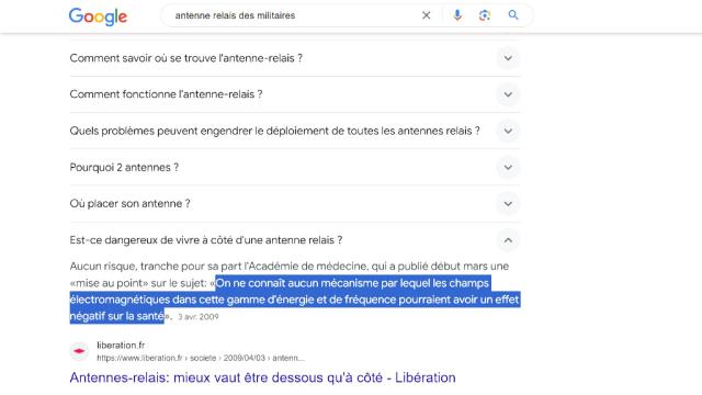 google mensonge dangers antenne relais
